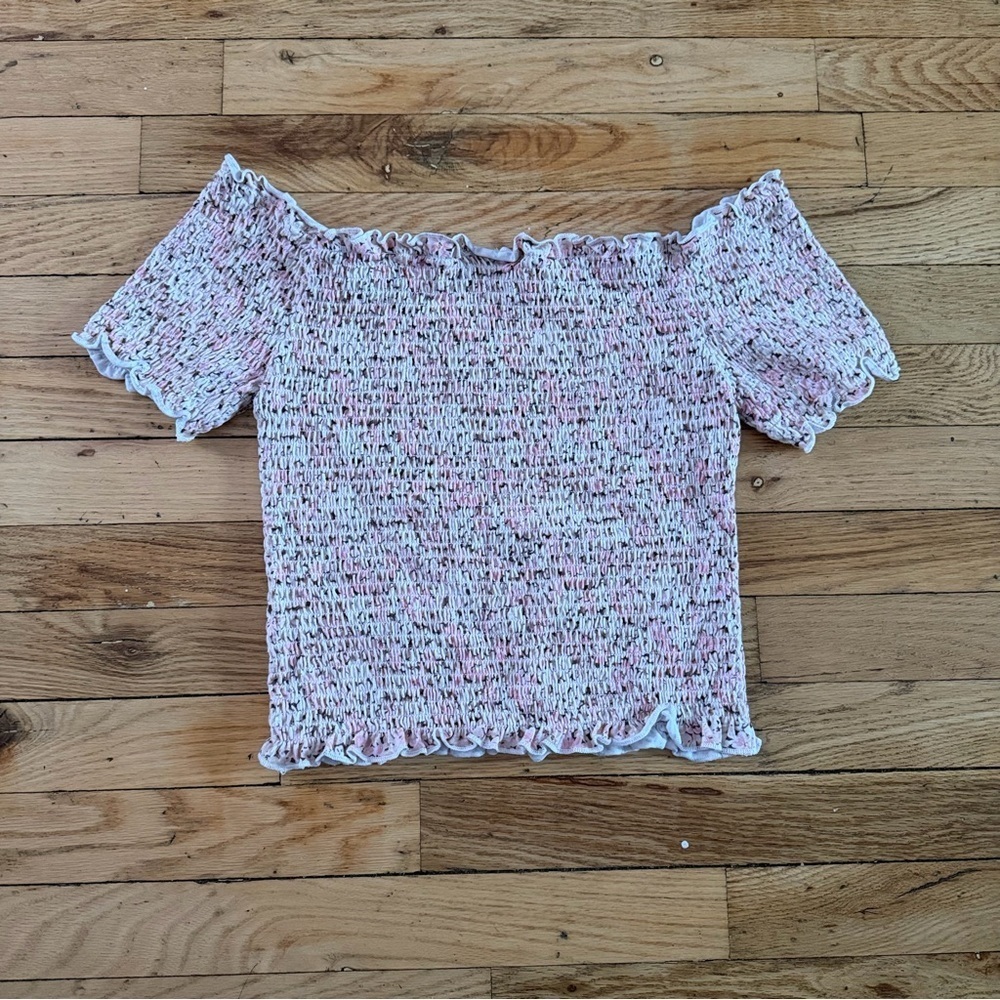 Off-Shoulder Smocked Pink Floral Top